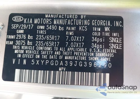2018 Kia Sorento 2.4L Lx from USA, damaged, VIN 5XYPGDA39JG396290